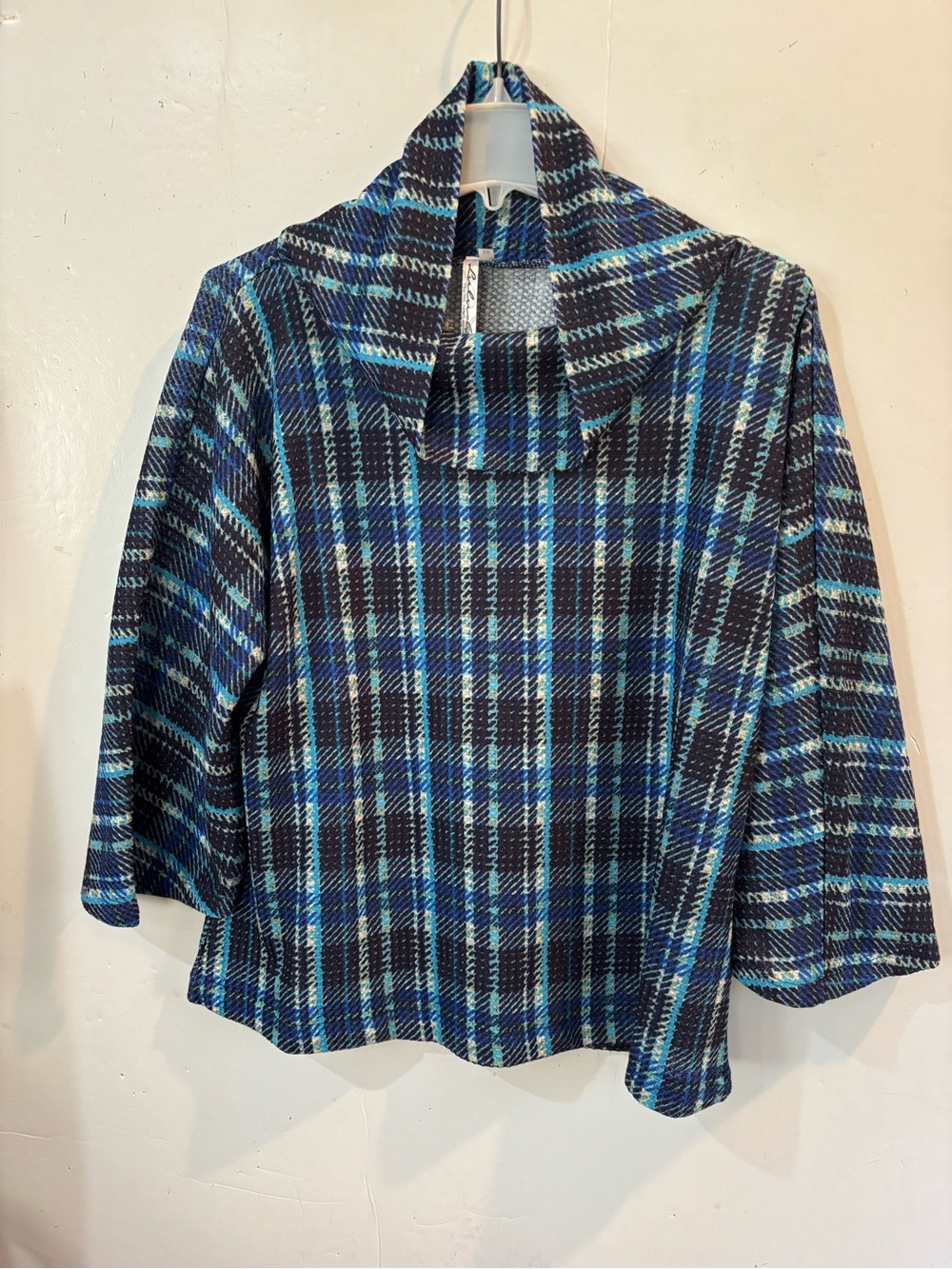 Lulu-B Black and Blue Plaid Funnel Neck Tunic